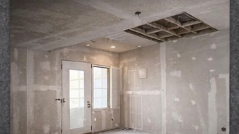 Room with multiple drywall corners, doors, windows, and electrical openings illustrating how drywall complexity increases labor and installation cost