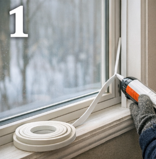 Sealing window drafts with weatherstripping to improve insulation and energy efficiency in a Michigan home during winter