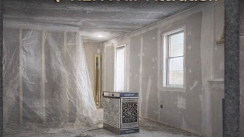 Drywall sanding area with plastic containment and HEPA air filtration protecting the home from drywall dust during interior renovation.