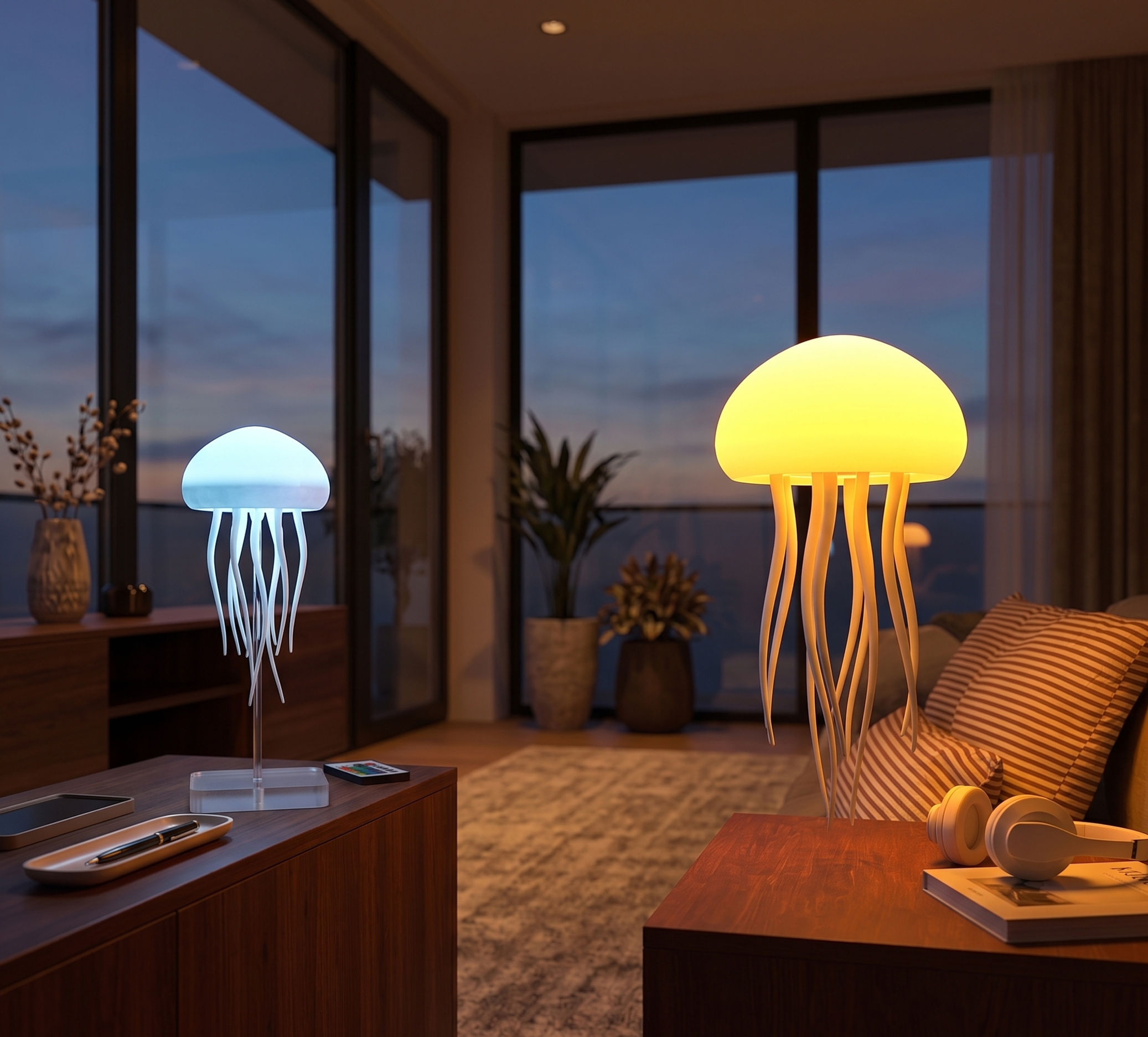 Voice Control Rotating Jellyfish Lamp - Interactive RGB Night Light