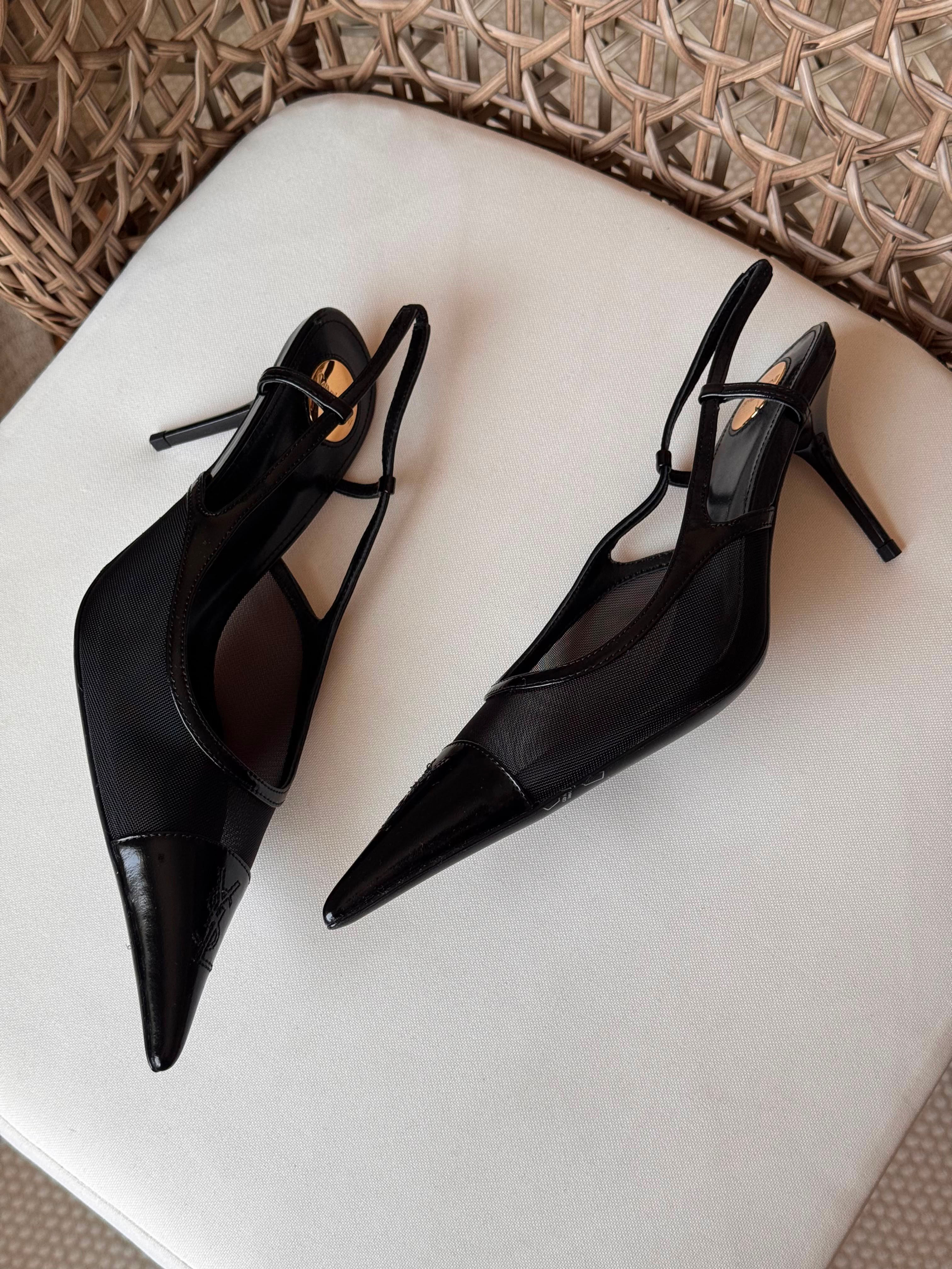 YSL Renee Slingback Pumps In Mesh