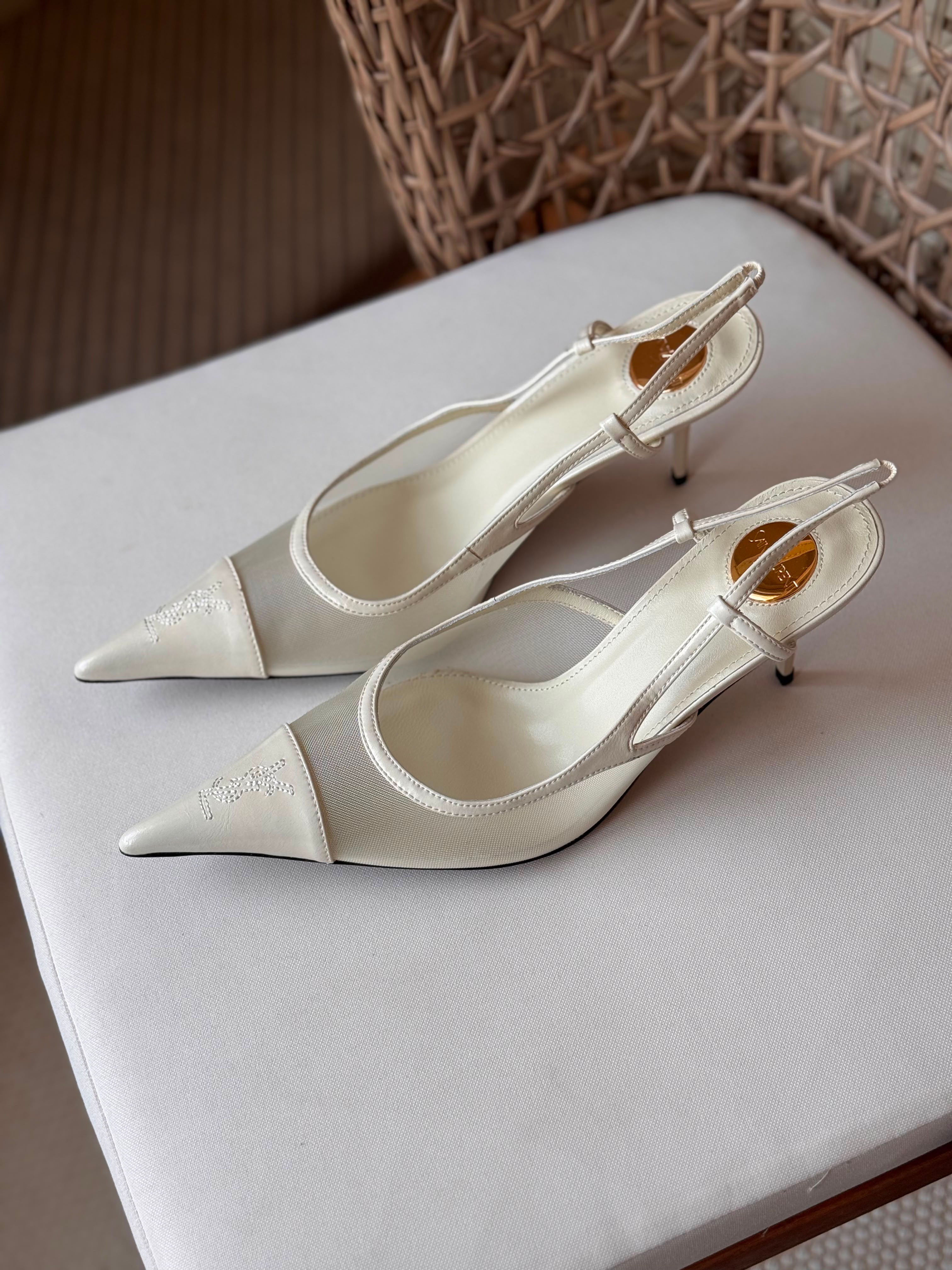 YSL Renee Slingback Pumps In Mesh