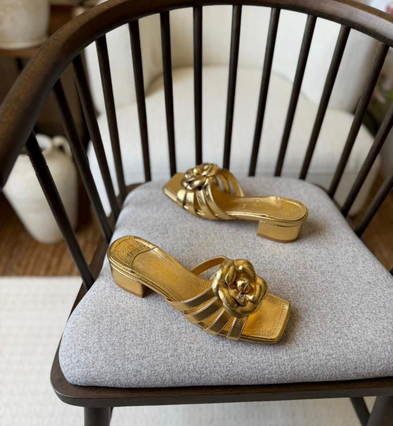 Chanel Lambskin Camellia Sandal Mules 