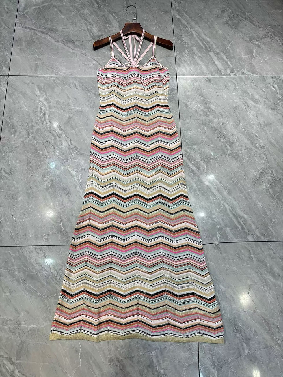 Thumbnail: Missoni Long Chevron Knit Dress with Braided Straps