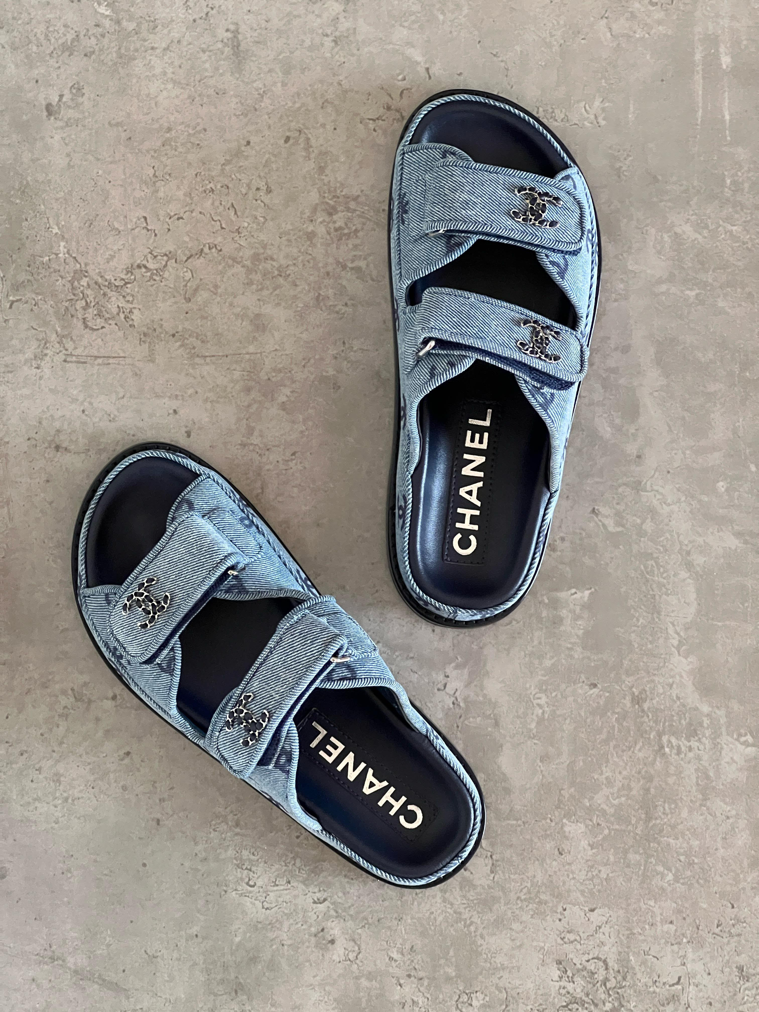 Chanel Denim CC Slide Sandals