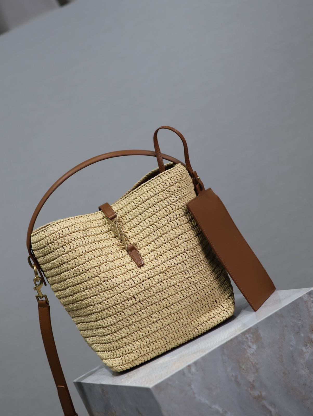 YSL Bucket in Raffia Bag