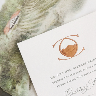 copper custom monogram with mountains trees 3d printed