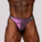 iridescent purple thong on male model front view