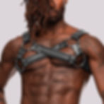neoprene harness on male model chest