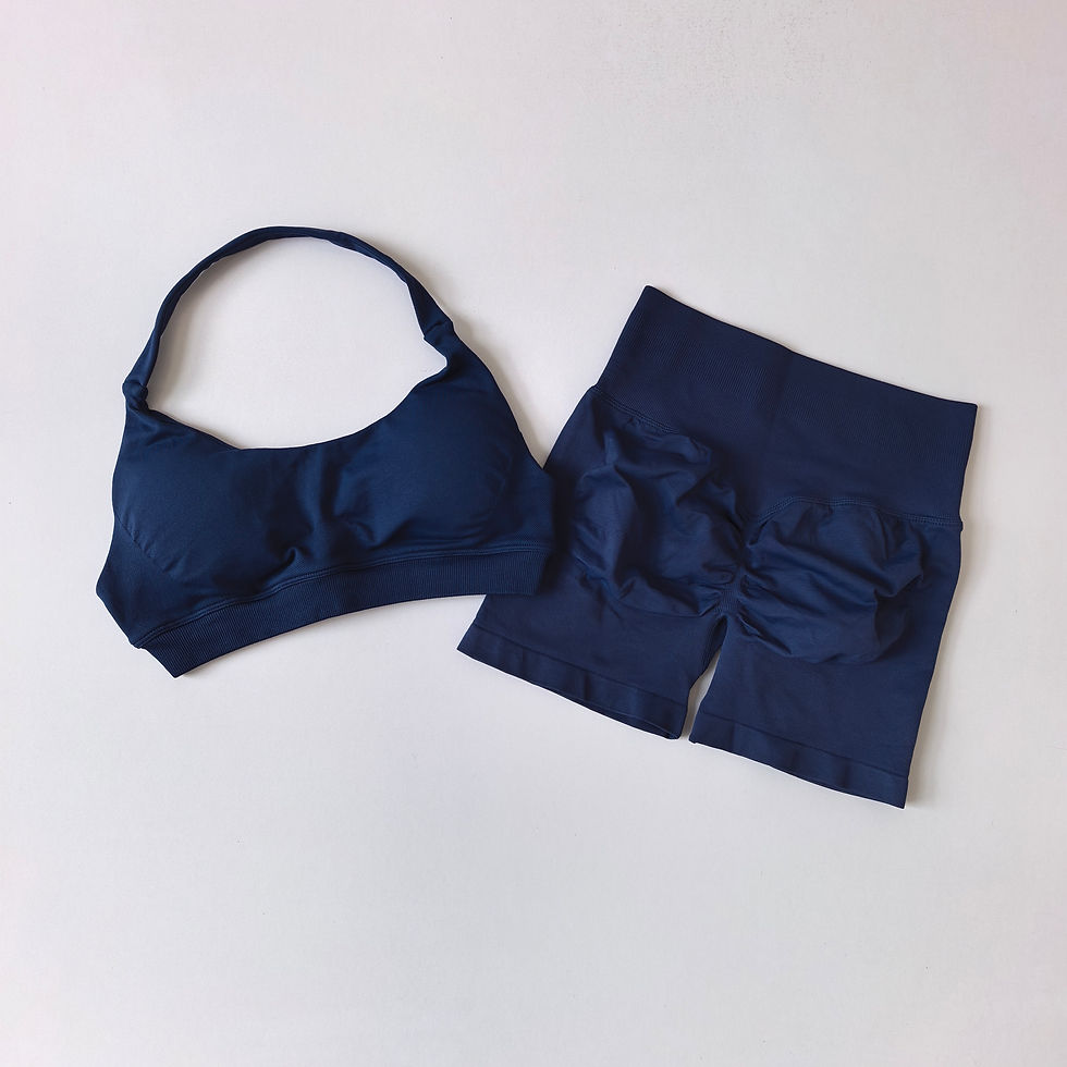 Thumbnail: Sexy Halter Neck Beautiful Back High Waist Peach Sports Bras Shorts Suit Pilates