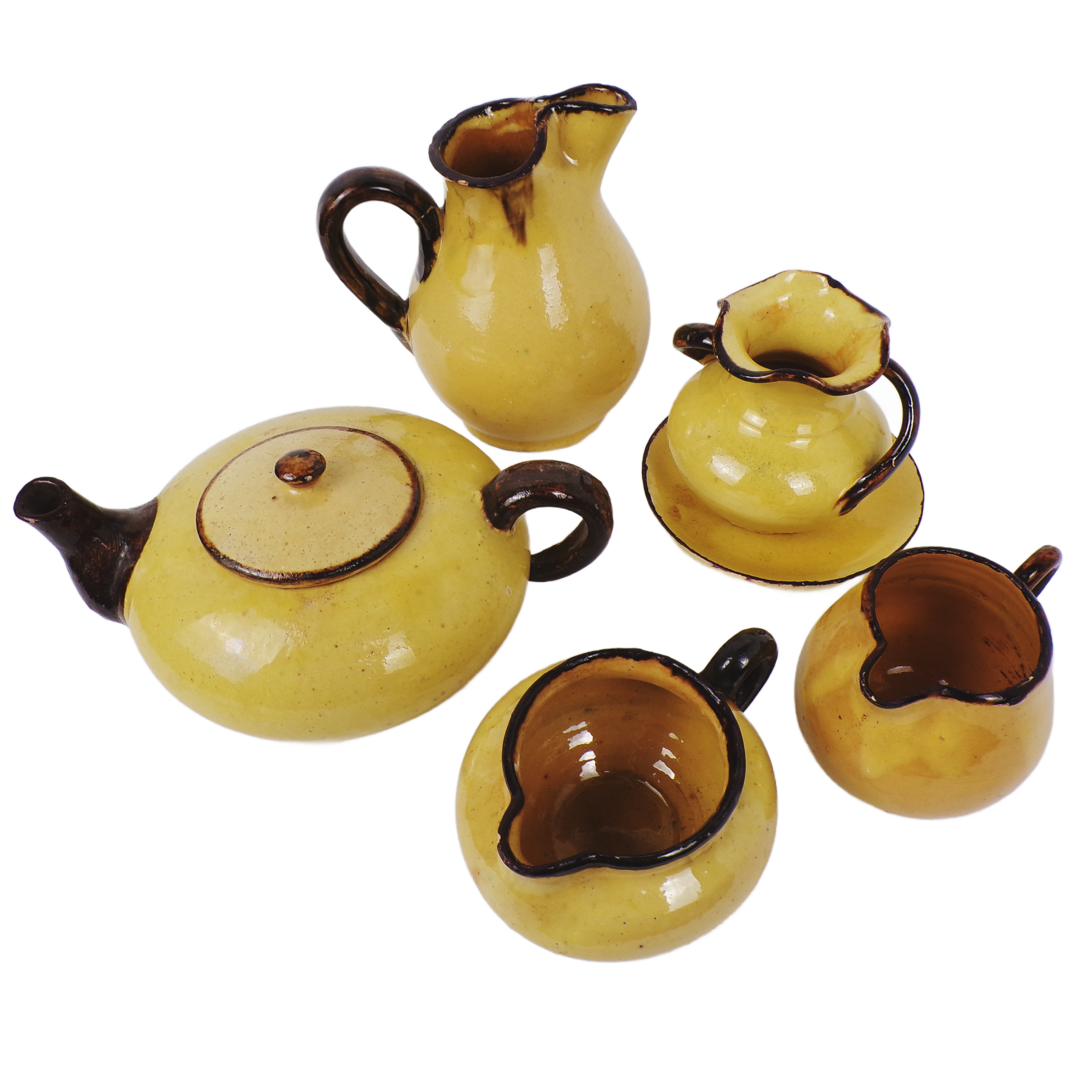 vintage ochre glazed French tea set with teapot and jugs