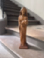 Hand-carved wooden Madonna and Child sculpture displayed at Maison by Angela in Paris.