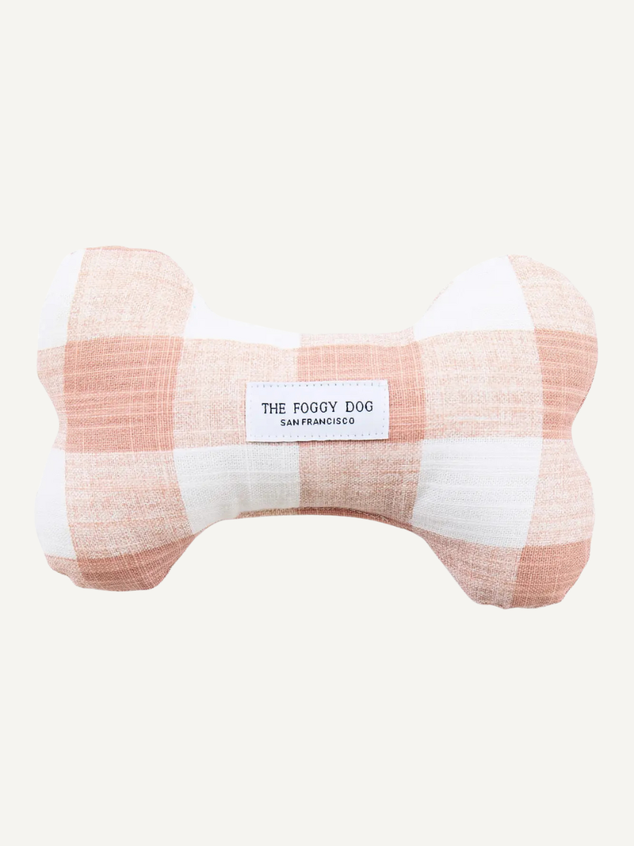 Dog Bone Squeaky Toy | Blush Pink Gingham