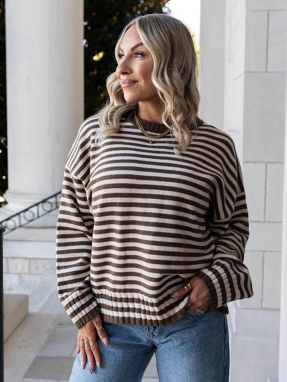 Campus Sweater in Ivy Stripe, front view