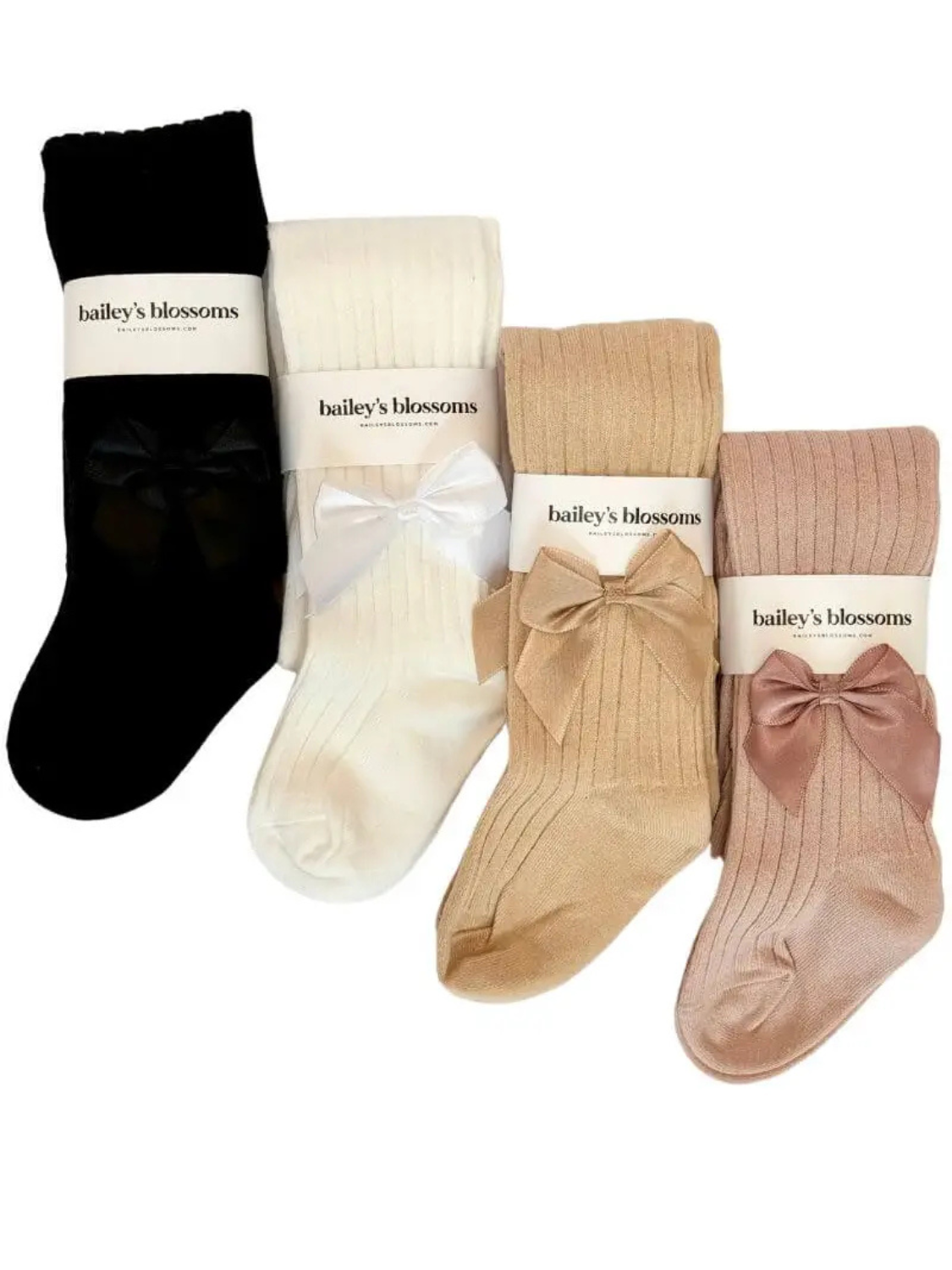 Collette Ribbed Satin Bow Tights