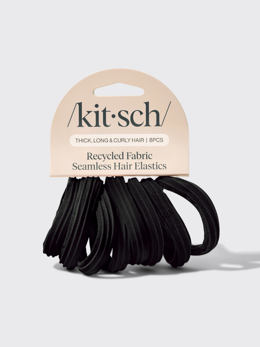 Recycled Seamless Hair Elastics 8pc Set | Black