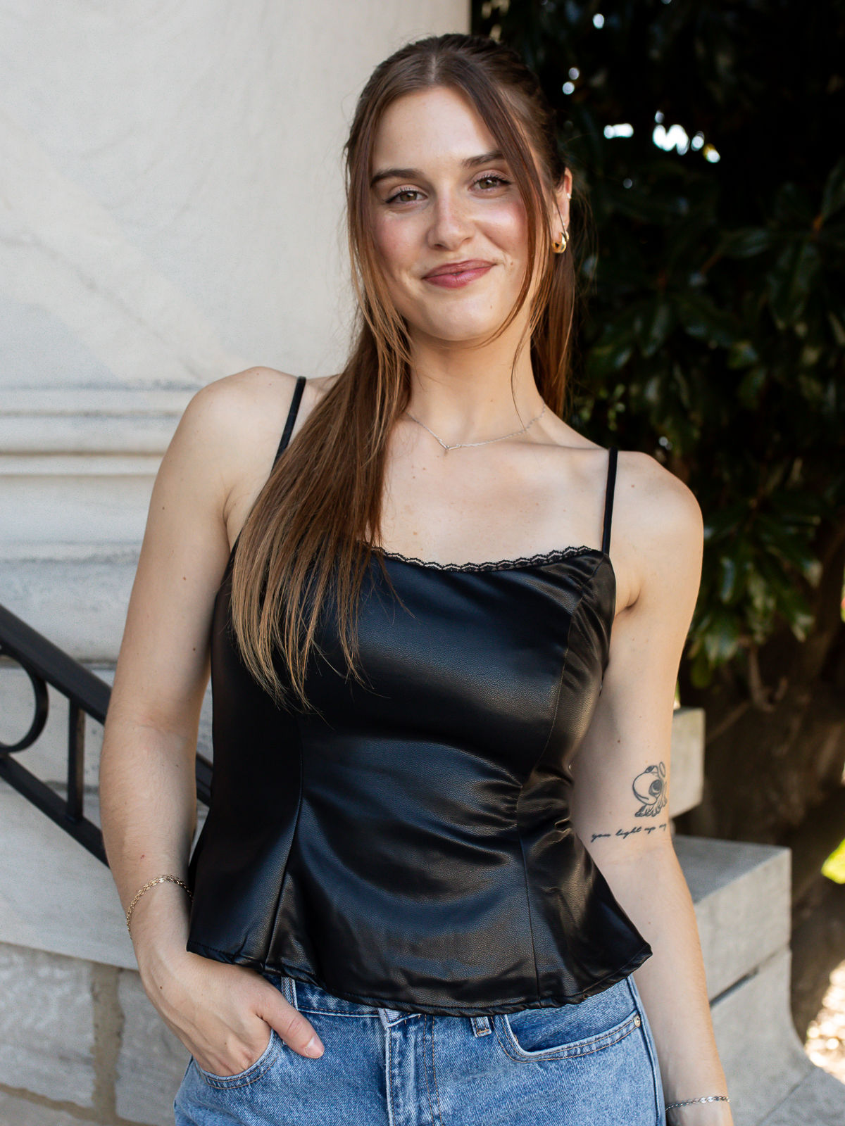 Black Leather Cami Front View