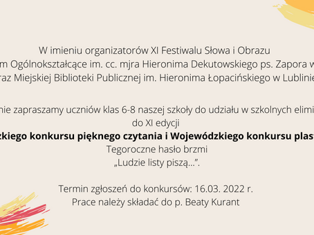 XI edycja Wojewódzkiego konkursu pięknego czytania i Wojewódzkiego konkursu plastycznego.