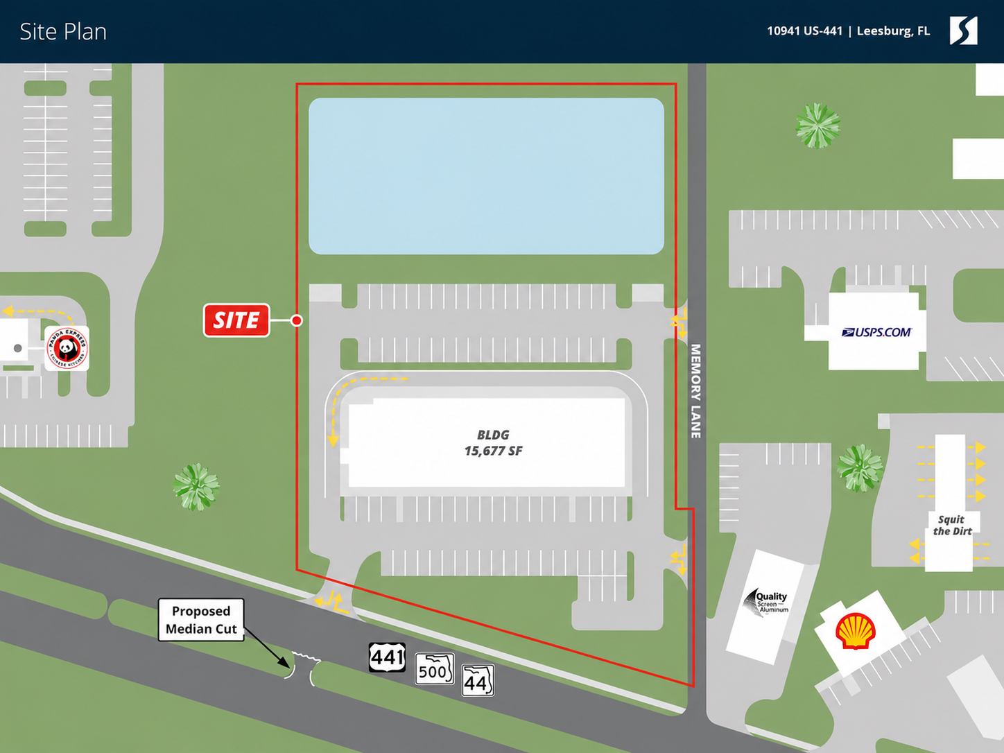 Plaza 441 site plan showing the proposed US-441 median cut