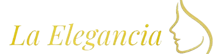 La Elegancia – eksklusivt logo i gylden skrift med et elegant ansigtsprofil-symbol. Designet udstråler skønhed, professionali