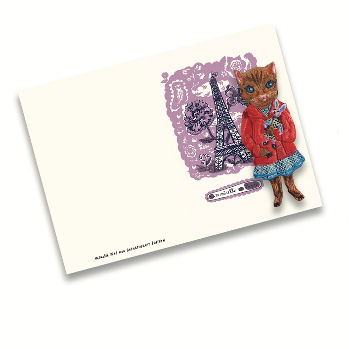 CARTE DOUBLE AVEC ECUSSON BRODE "MADEMOISELLE"