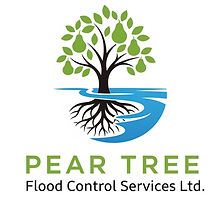 The Pear Tree Flood Control Services limited logo includes a tree with leaves and pears surrounded by water around the roots.