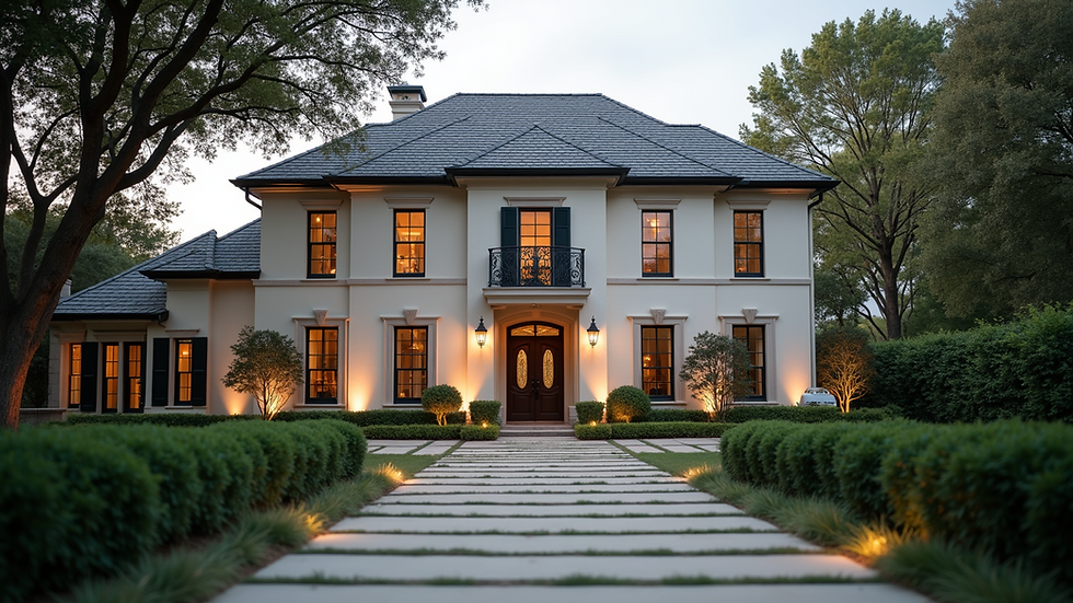 Eye-level view of a luxurious Houston home exterior