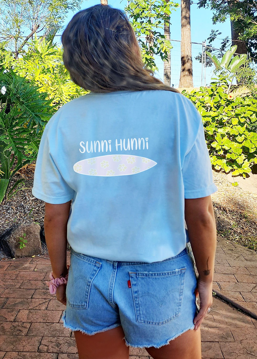Thumbnail: Sunni hunni tee,  tshirt, oversized ts, beach club tee, surf tee, college tee, college tshirt, girls t shirt, women t shirt,