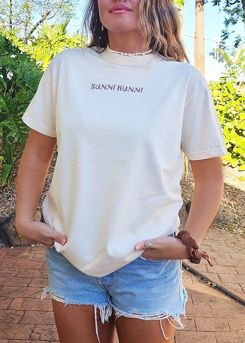 Thumbnail: Sunni hunni tee,  tshirt, oversized ts, beach club tee, surf tee, college tee, college tshirt, girls t shirt, women t shirt,