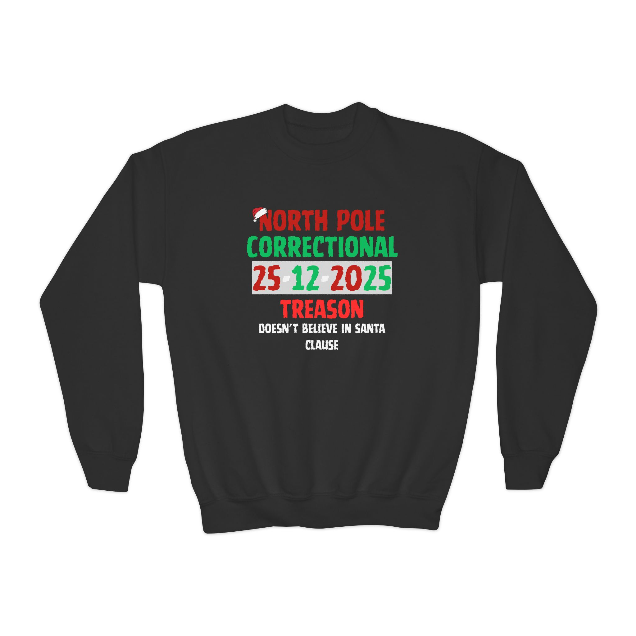 North Pole Correctional Youth Sweatshirt — ‘Treason: Doesn’t Believe’