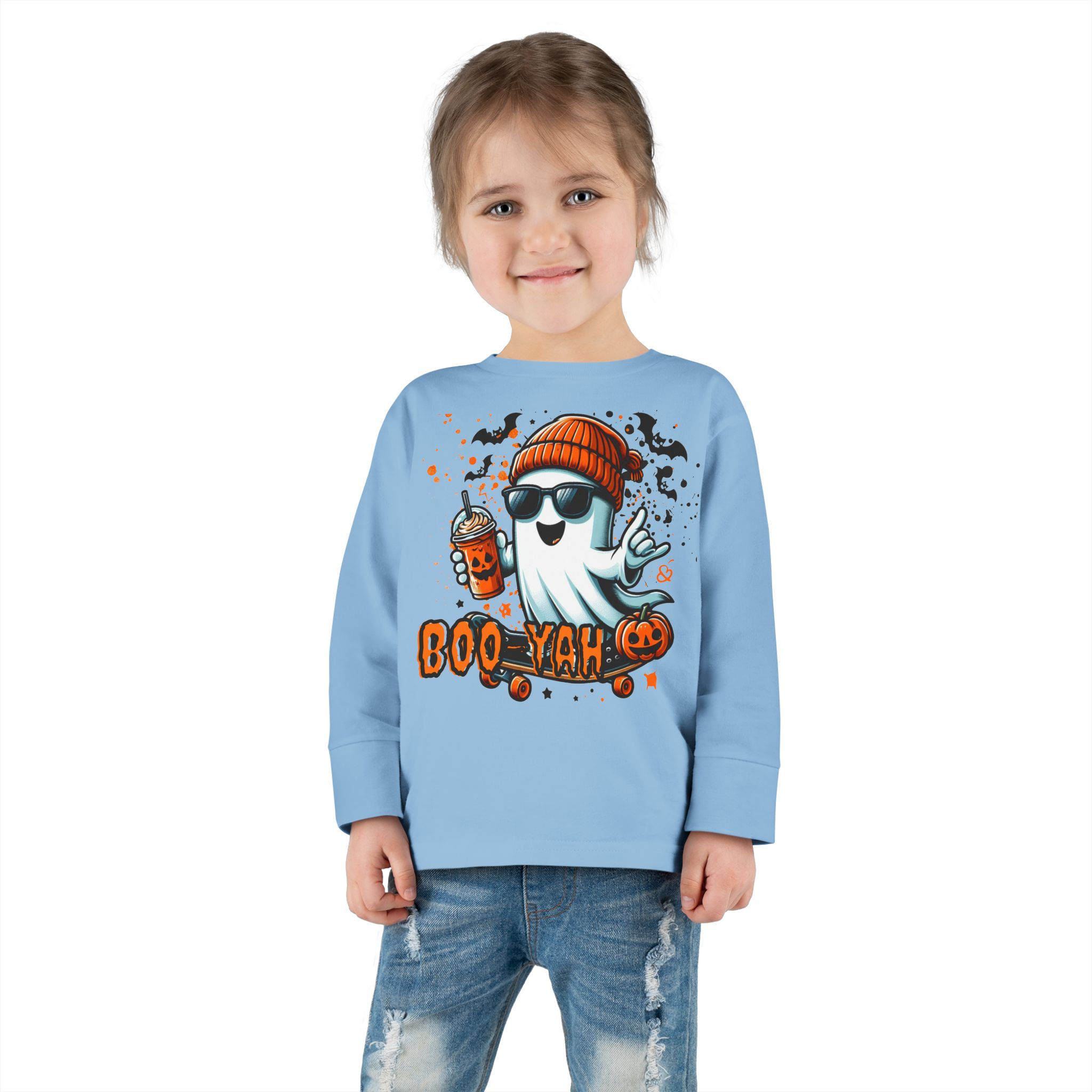 Toddler Long Sleeve Tee with Ghost Design - Toddler Shirt, Boo-yah Tee