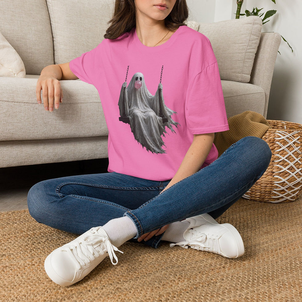 Thumbnail: Ghost on a Swing T-Shirt — Cute Spooky Halloween Tee with Pink Bubblegum