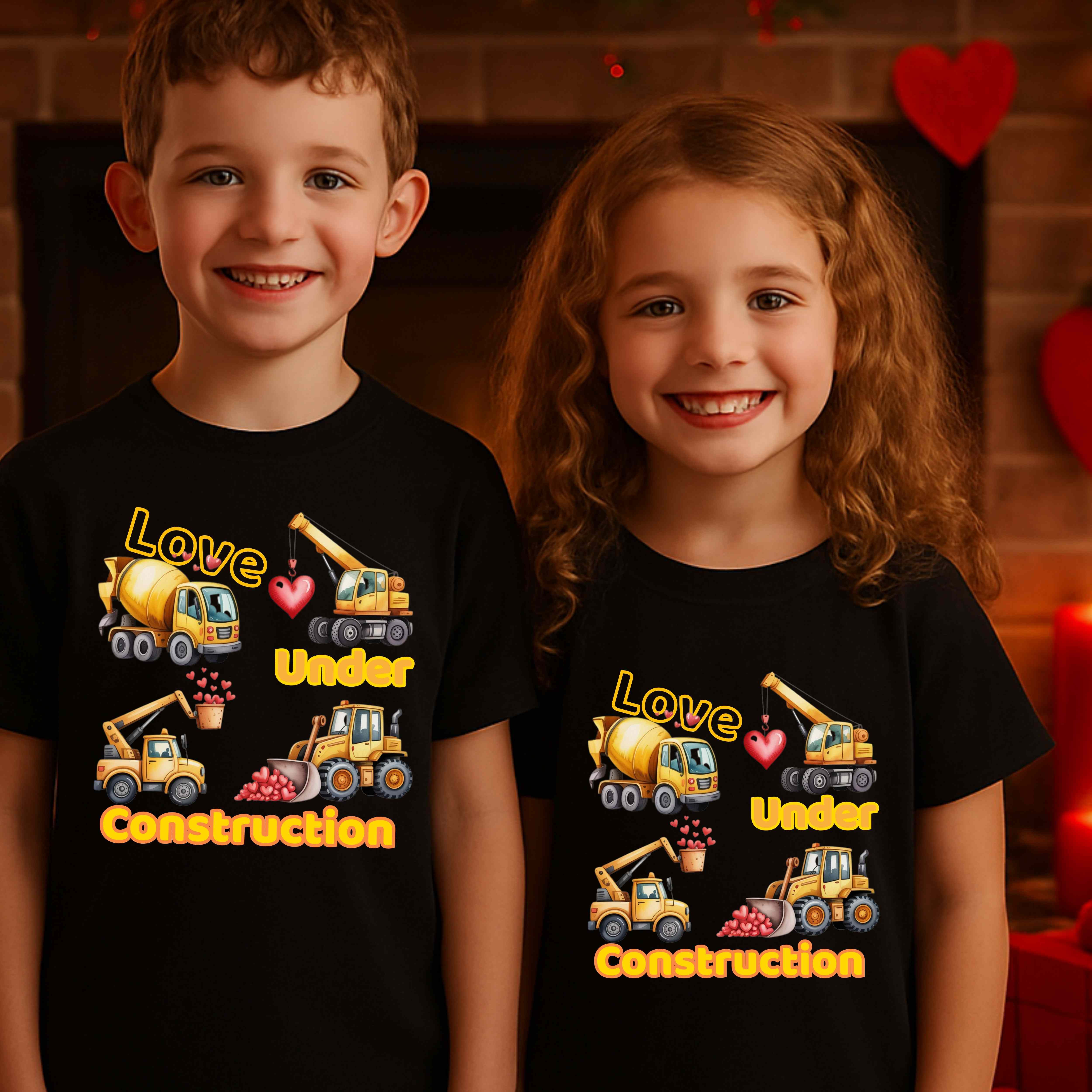 Love Under Construction Kids Shirt – Cute Construction Valentine Tee for Kids