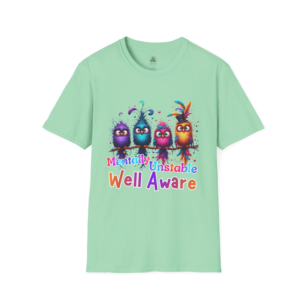 Thumbnail: Mentally Unstable Well Aware T-Shirt | Colorful Frazzled Birds Graphic Tee