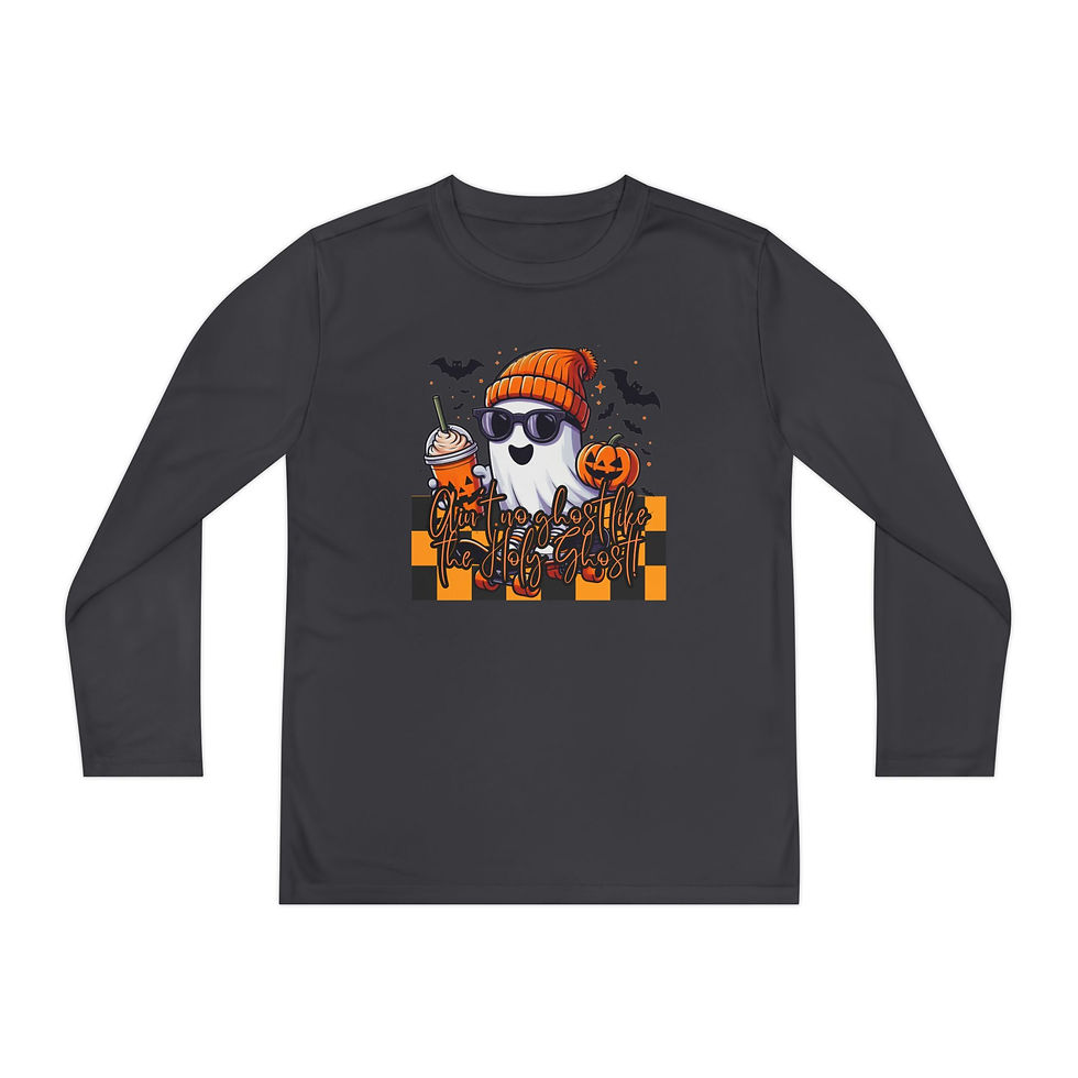 Thumbnail: Halloween Ghost Long Sleeve Tee, Youth Fall Apparel, Spooky Season Shirt