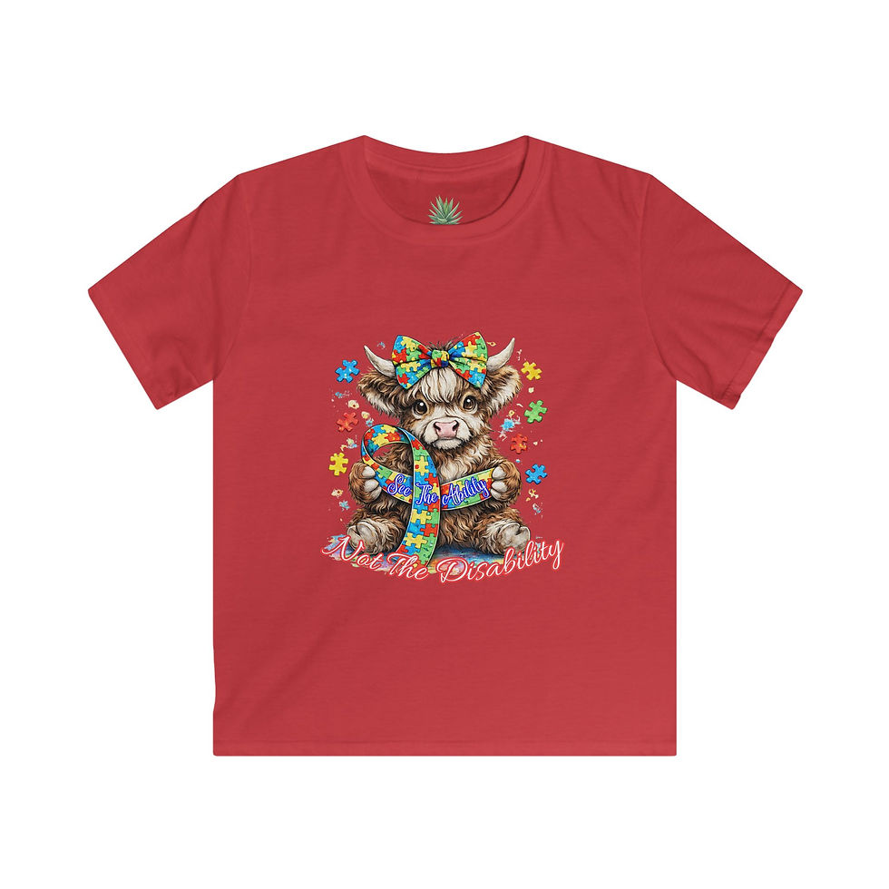 Thumbnail: Autism Awareness Youth – Highland Cow See the Ability Not the Disability Kid Tee