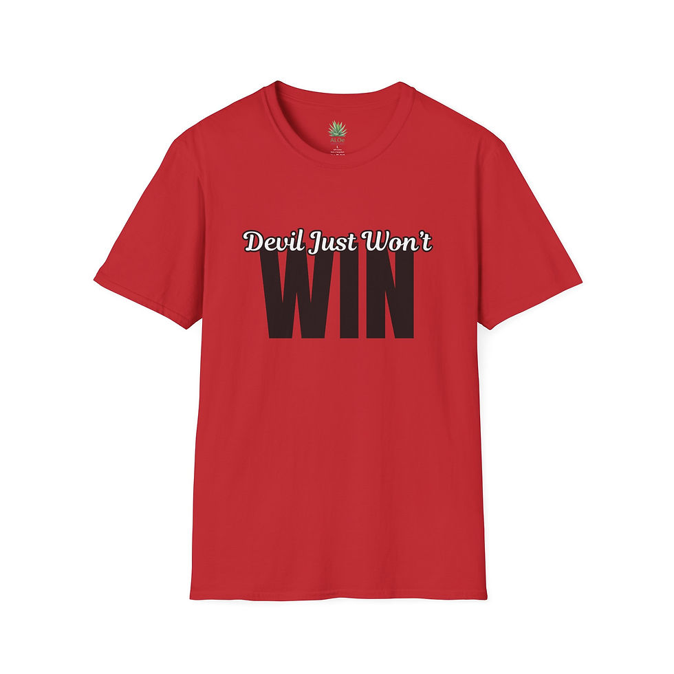 Thumbnail: Devil Just Won’t Win Tee – Minimal Faith Statement Shirt | Bold Victory Design