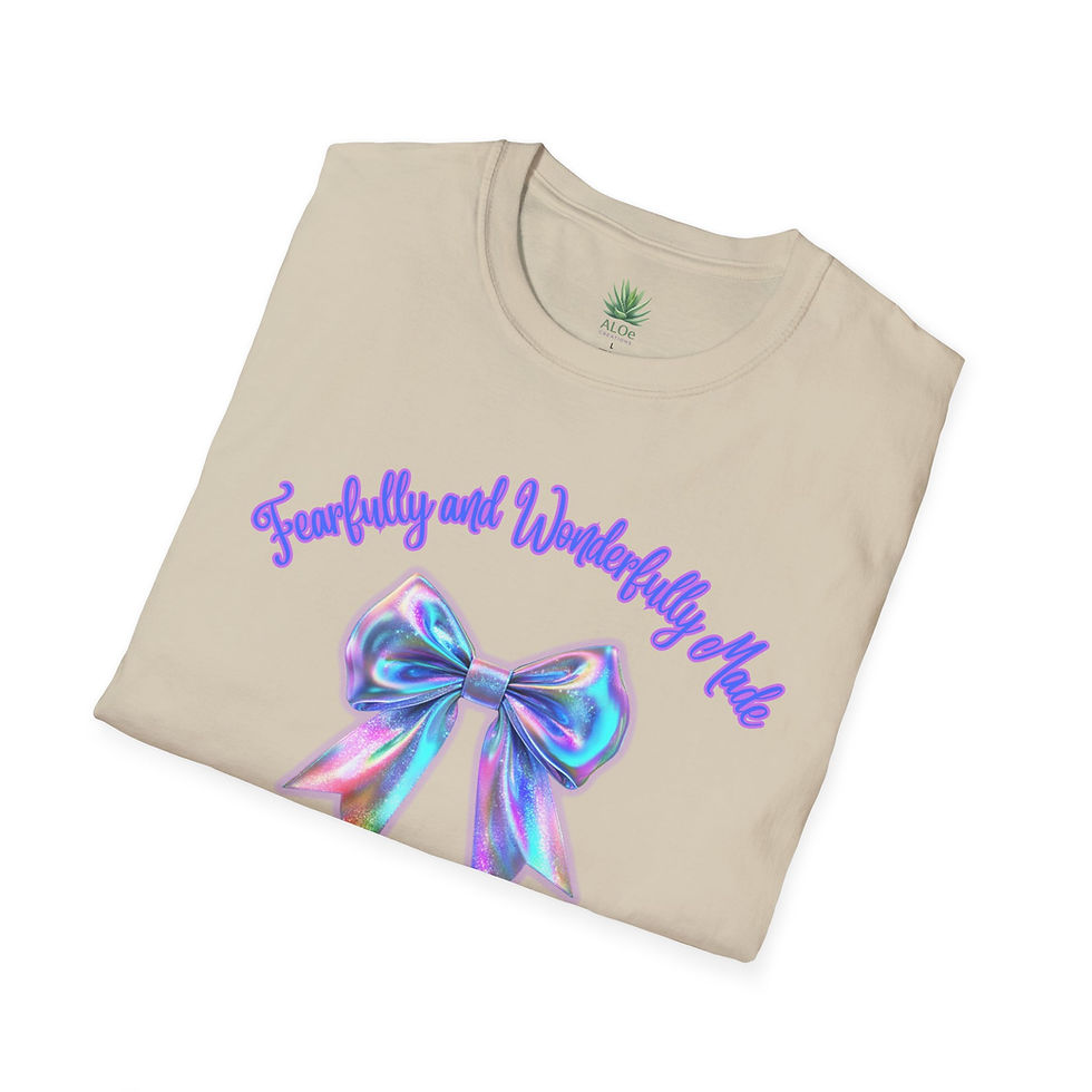 Thumbnail: Psalm 139:14 'Beautifully and Wonderfully Made' Christian T-Shirt — Pastel Bow