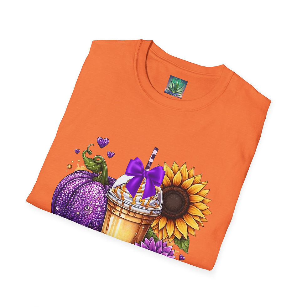 Thumbnail: Purple Pumpkin Fall Shirt – Sunflower & Iced Coffee Autumn Tee for Women