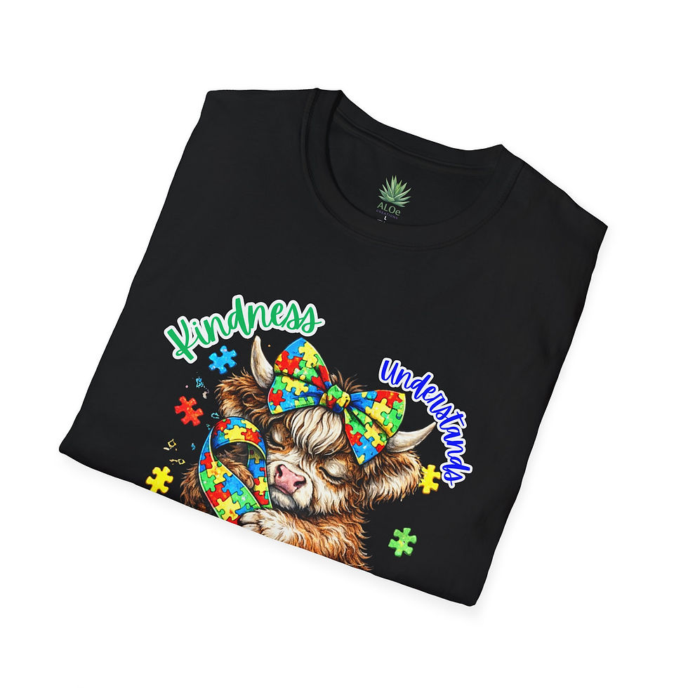 Thumbnail: Autism Awareness Cow Shirt – Ribbon Highland Cow Kindness Understanding Tee