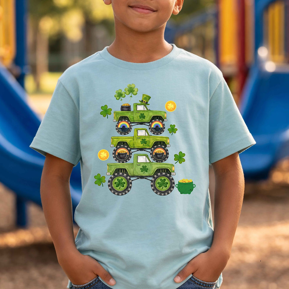 Thumbnail: St. Patrick’s Day Dad & Son Truck Shirt – Lucky Shamrock Monster Jeep Tee
