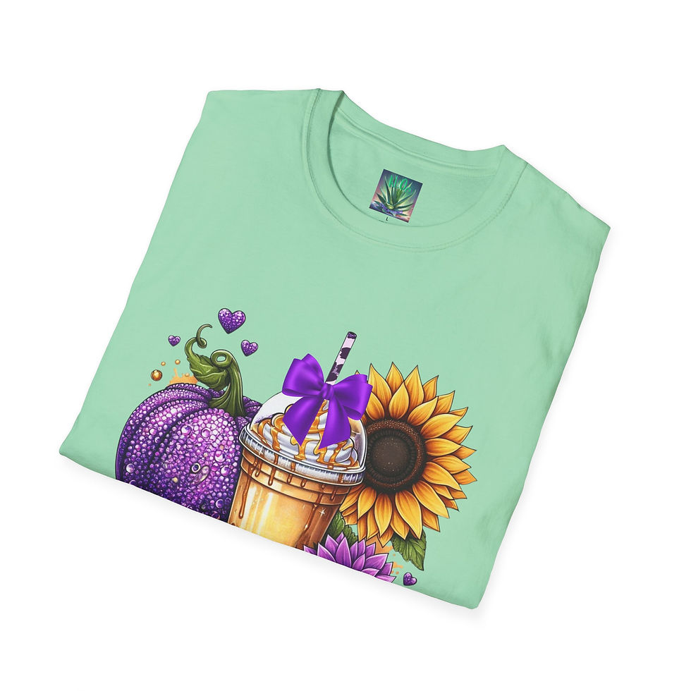 Thumbnail: Purple Pumpkin Fall Shirt – Sunflower & Iced Coffee Autumn Tee for Women