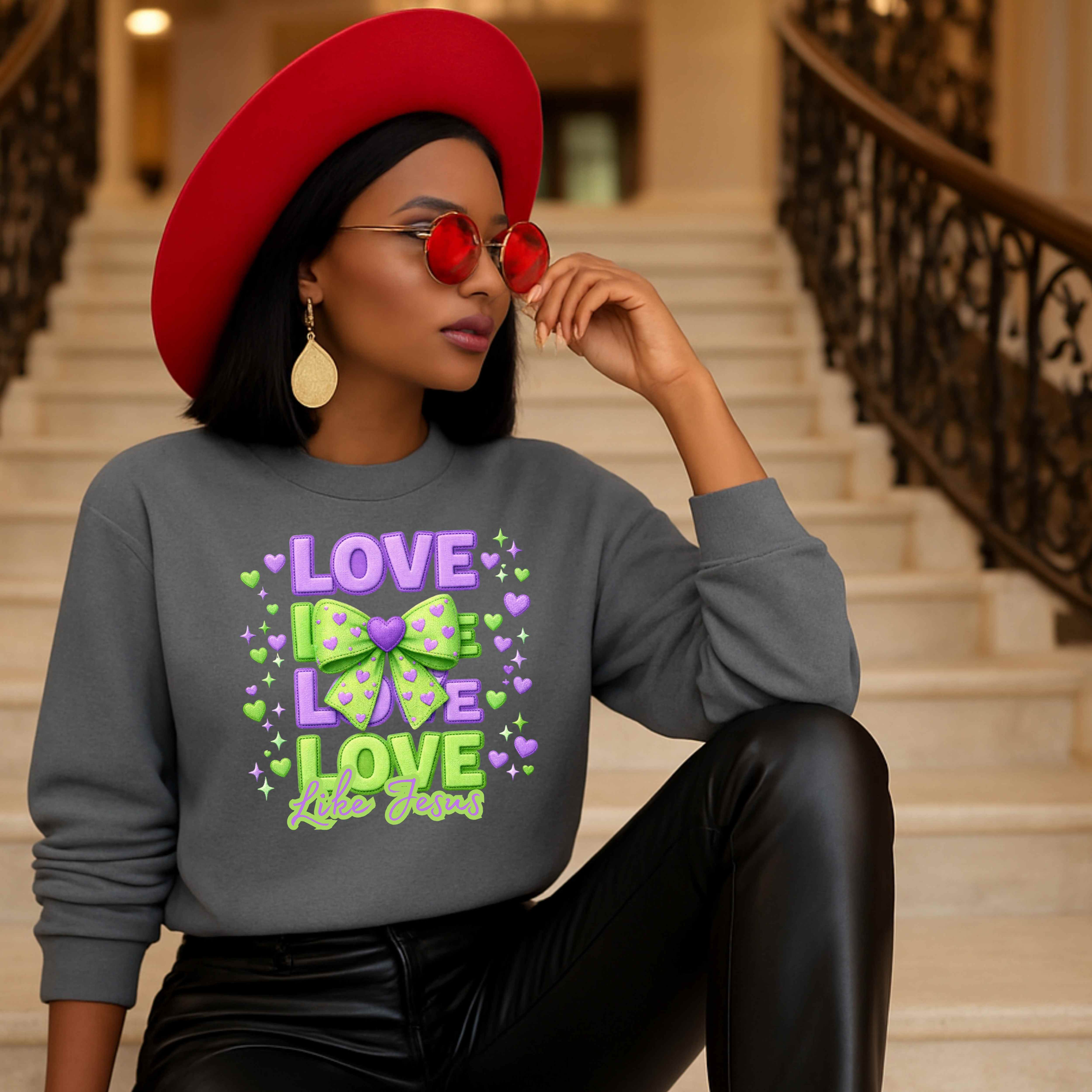 Love Like Jesus Embroidered-Style T-Shirt – Faith-Based Valentine T-Shirt