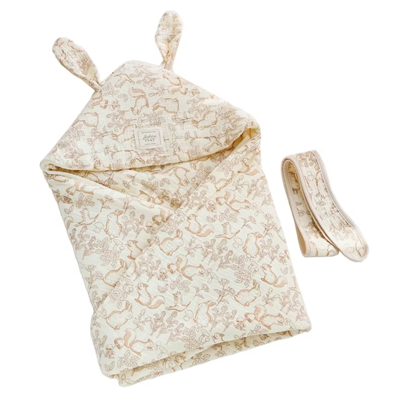 Cotton Baby Swaddles Blankets with Animals Ears Designs Breathable Infant Wrap N