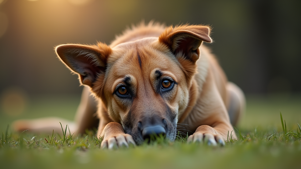 Eye-level view van een hond die rustig naast zijn baasje zit tijdens een training