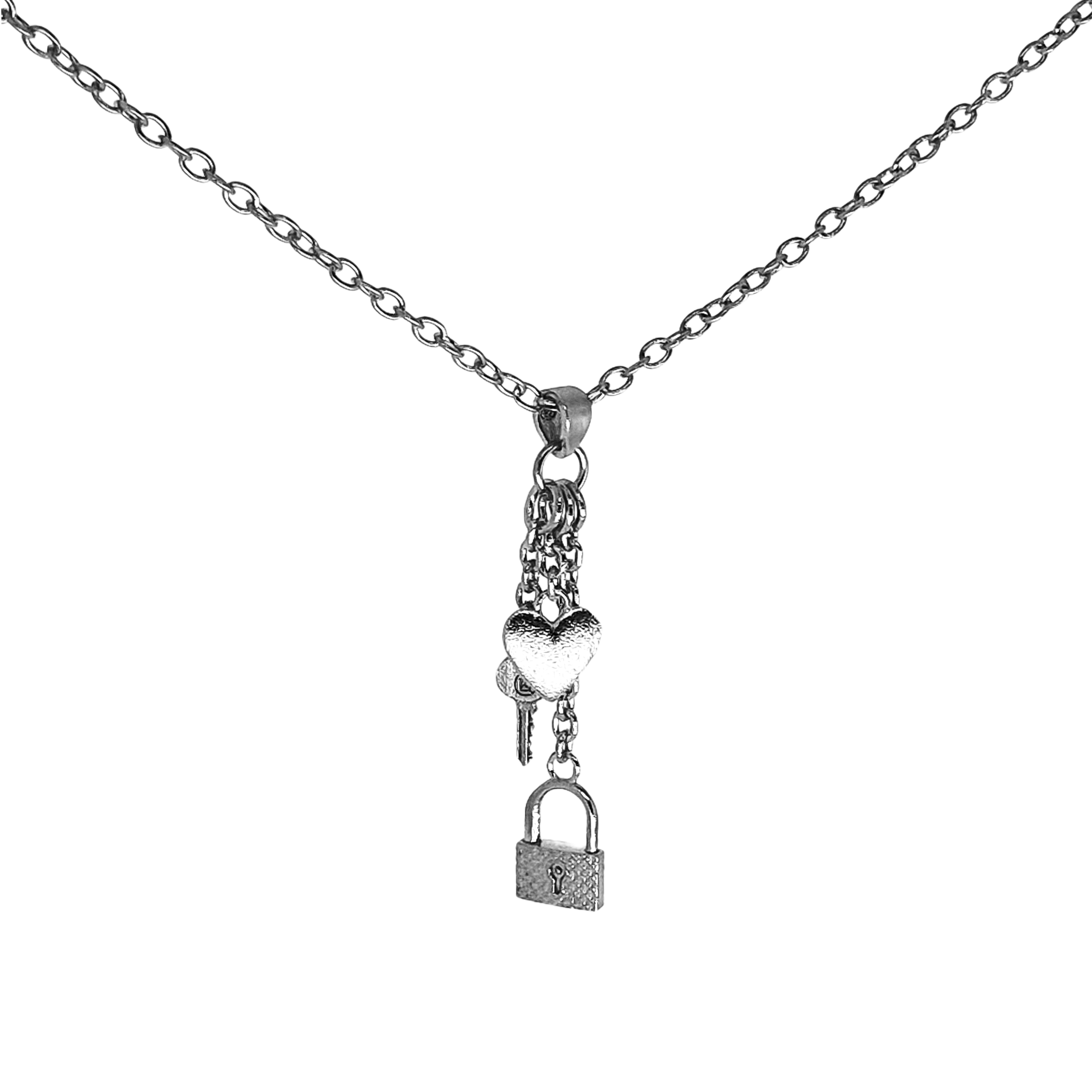 Eternal Love Heart, Key & Lock Pendant - Symbolic Necklace with Charms