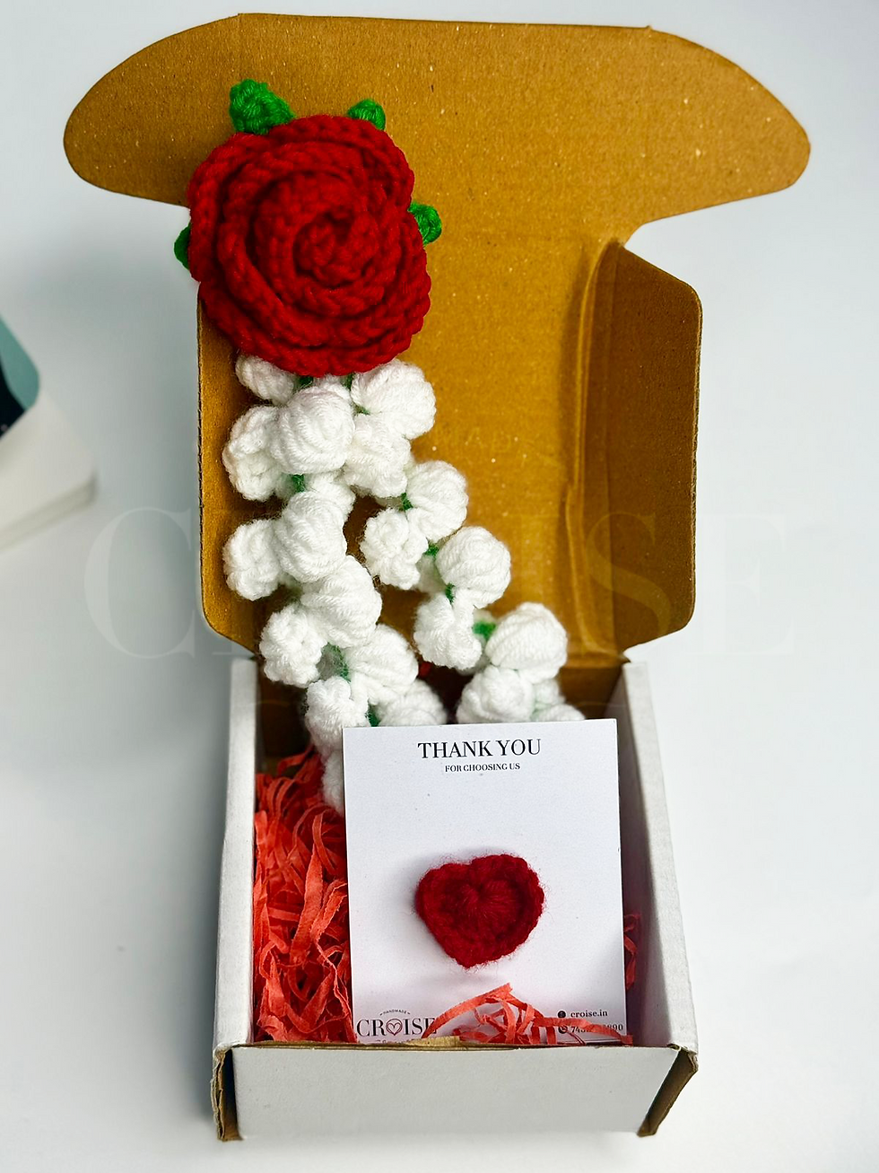 Thumbnail: Crochet Red Rose with White Gajra Hair Clip