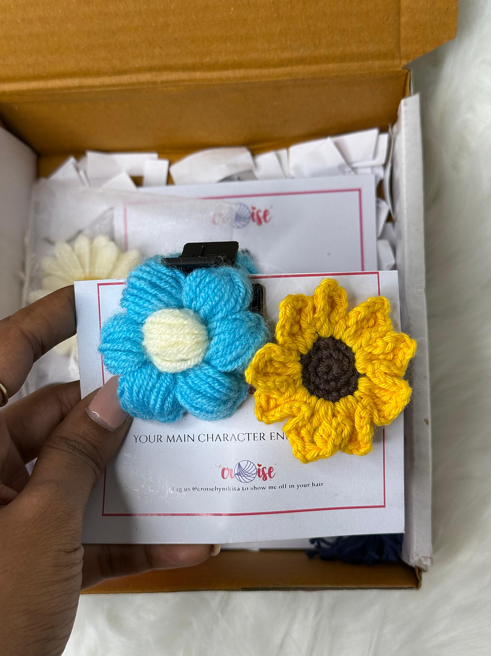 Thumbnail: Handmade crochet evil eye charm with sunflower design for car décor or protection