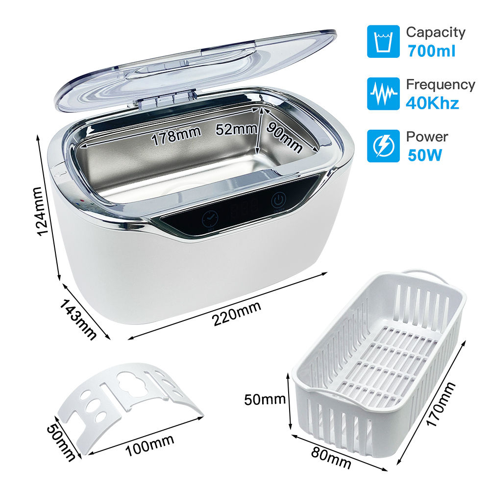 700ml 50W Ultrasonic Cleaner Bath Timer Jewelry Glasses Manicure Stones Cutters