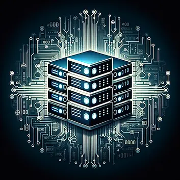 an icon in a digital and futuristic style, incorporating elements like circuitry and binar